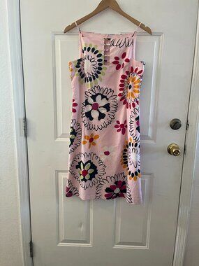 David Meister Woman's Pink Abstract Bold Floral Summer Midi Dress Sz 6